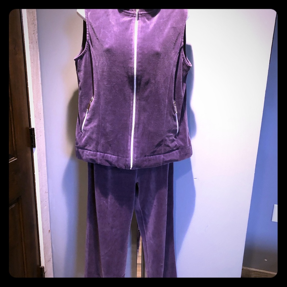 Coldwater Creek pantsuit purple velour vest & pant